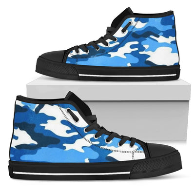 Snow Cap Blue White Camo High Top Sneakers Custom Shoes with Black Soles - Mr.SWAGBEAST