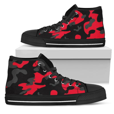 Red Black Camo High Top Sneakers Custom Shoes with Black Soles - Mr.SWAGBEAST