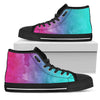 Pink Teal Water Colors Gradient High Top Sneakers Custom Shoes with Black Soles - Mr.SWAGBEAST