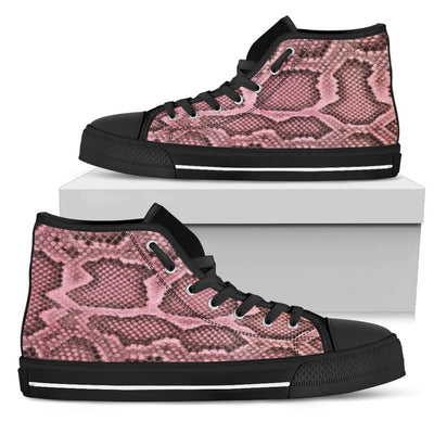 Pink Viper Snake Skin Print High Top Sneakers Custom Shoes with Black Soles - Mr.SWAGBEAST