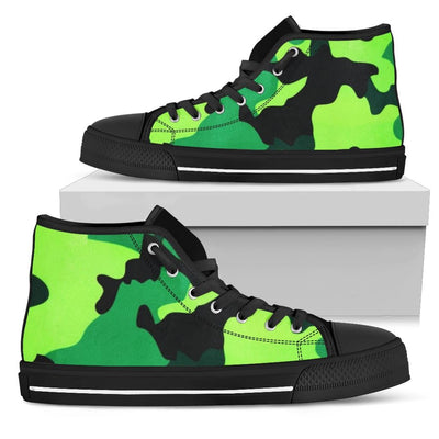 Neon Green Camo High Top Sneakers Custom Shoes with Black Soles - Mr.SWAGBEAST