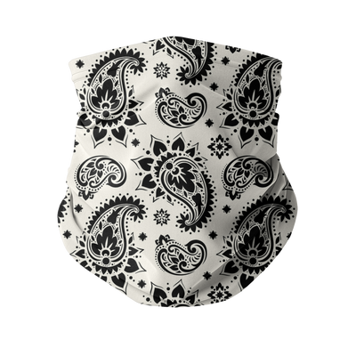 White with Black Bandana Paisley Pattern Neck Gaiter/Face Mask - Mr.SWAGBEAST