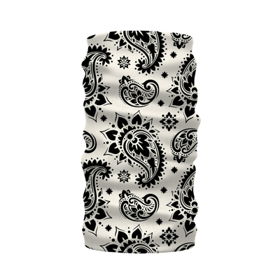White with Black Bandana Paisley Pattern Neck Warmer Morf Scarf - Mr.SWAGBEAST