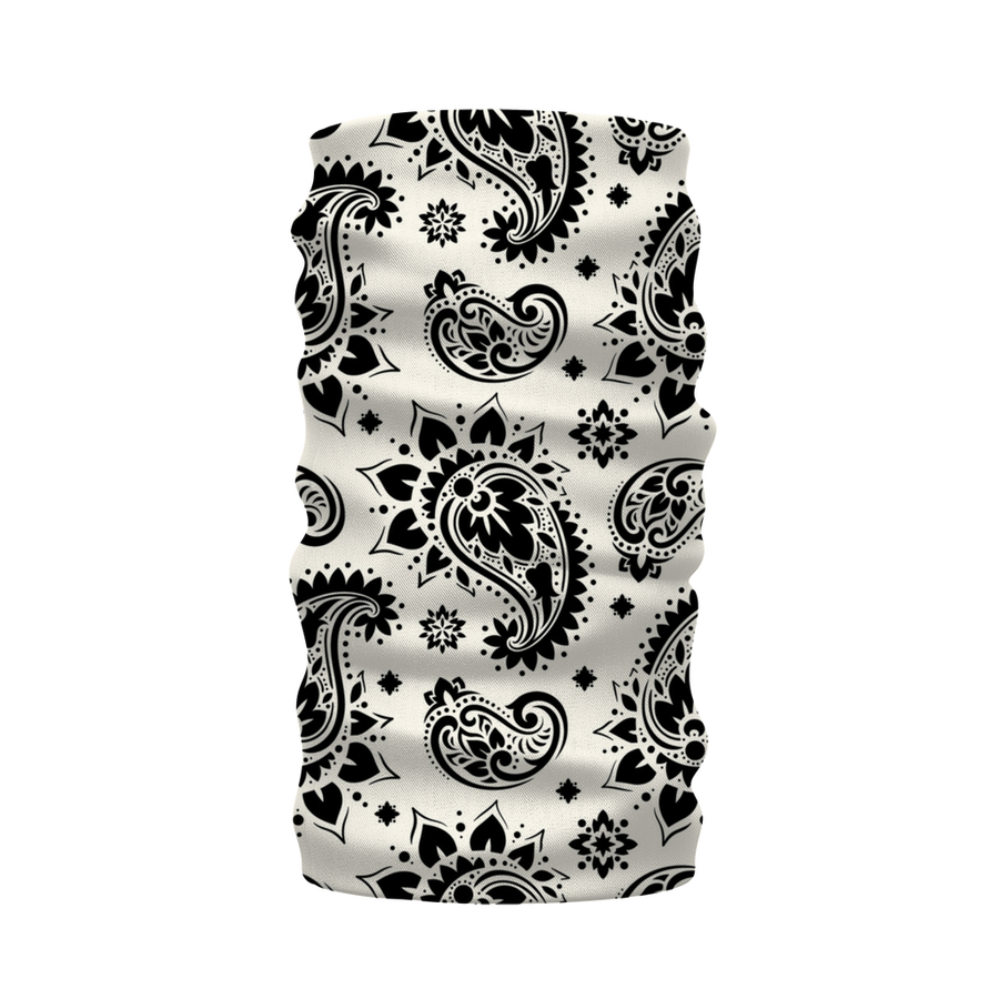 White with Black Bandana Paisley Pattern Neck Warmer Morf Scarf - Mr.SWAGBEAST