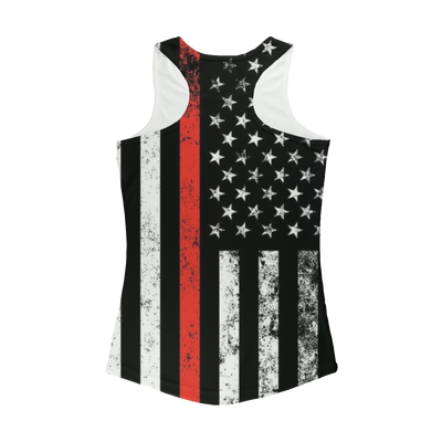 Firefighters Red Stripe Firefighter Flag Women Performance Tank Top - Mr.SWAGBEAST