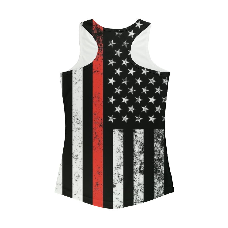 Firefighters Red Stripe Firefighter Flag Women Performance Tank Top - Mr.SWAGBEAST