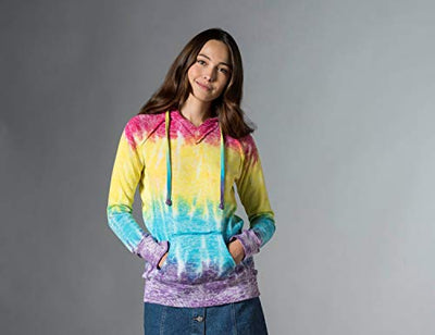 Women's Rainbow Tie Dye Burnout Pullover Hoodie Blend Fleece