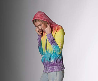 Women's Rainbow Tie Dye Burnout Pullover Hoodie Blend Fleece
