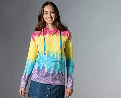 Women's Rainbow Tie Dye Burnout Pullover Hoodie Blend Fleece