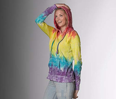 Women's Rainbow Tie Dye Burnout Pullover Hoodie Blend Fleece