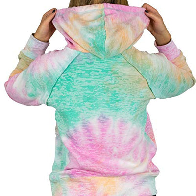 Women's Rainbow Tie Dye Burnout Pullover Hoodie Blend Fleece