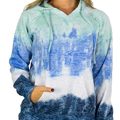 Women's Rainbow Tie Dye Burnout Pullover Hoodie Blend Fleece