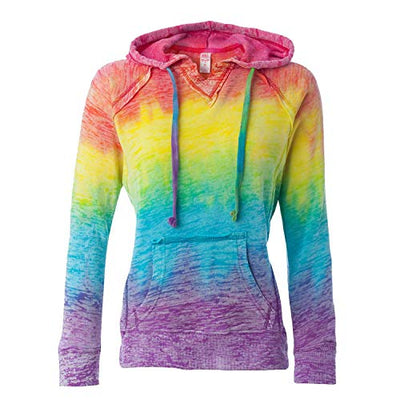 Women's Rainbow Tie Dye Burnout Pullover Hoodie Blend Fleece