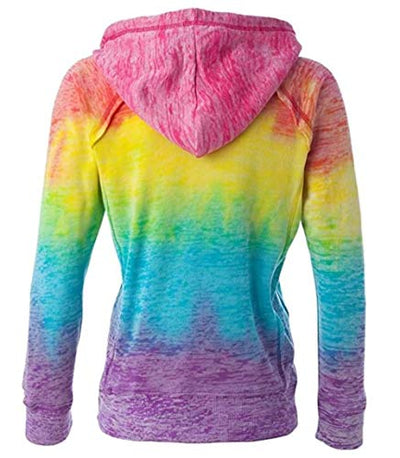 Women's Rainbow Tie Dye Burnout Pullover Hoodie Blend Fleece