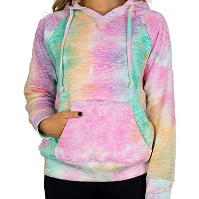 Women's Rainbow Tie Dye Burnout Pullover Hoodie Blend Fleece