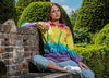 Women's Rainbow Tie Dye Burnout Pullover Hoodie Blend Fleece