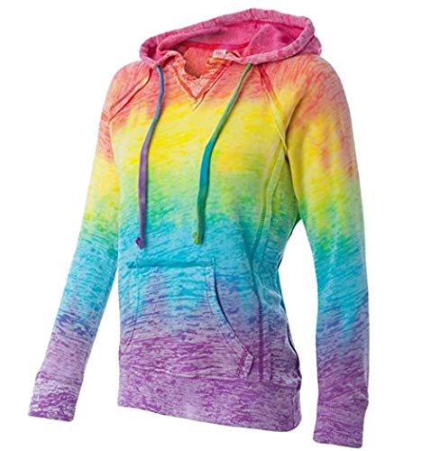 Women's Rainbow Tie Dye Burnout Pullover Hoodie Blend Fleece