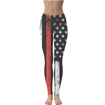 Firefighters Red Stripe Firefighter Flag Leggings - Mr.SWAGBEAST