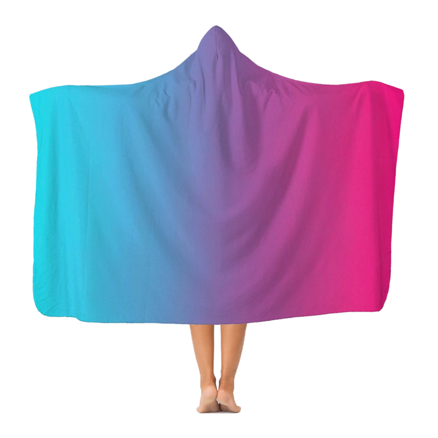 Teal Blue Faded to Hot Pink Premium Adult Hooded Blanket - Mr.SWAGBEAST