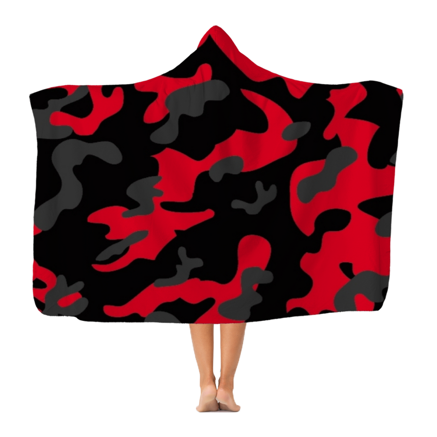 Red Black Grey Camo Premium Adult Hooded Blanket - Mr.SWAGBEAST
