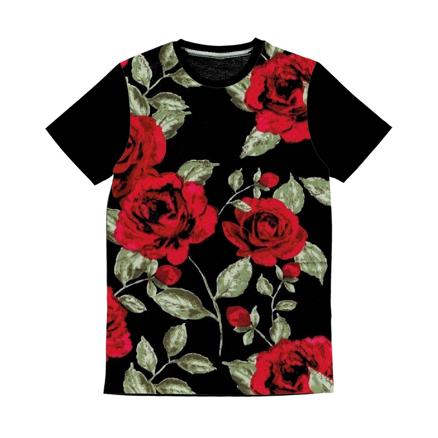 Red Roses on Black Classic Panel T-Shirt - Mr.SWAGBEAST