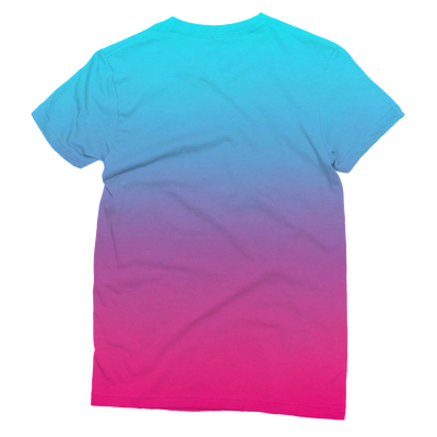 Teal Blue Faded to Hot Pink Women's Cut T-shirt All Over Print - Mr.SWAGBEAST