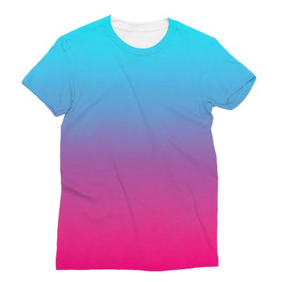Teal Blue Faded to Hot Pink Women's Cut T-shirt All Over Print - Mr.SWAGBEAST