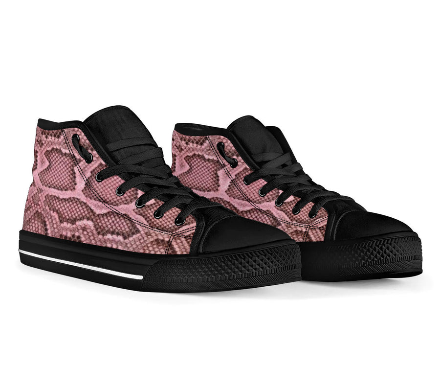 Pink Viper Snake Skin Print High Top Sneakers Custom Shoes with Black Soles - Mr.SWAGBEAST