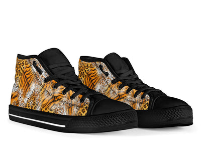 Tiger Cheetah Collage High Top Sneaker Custom Shoes with Black Sole - Mr.SWAGBEAST