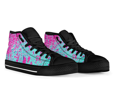 Teal with Pink Paint Spots High Top Sneakers Custom Shoes with Black Soles - Mr.SWAGBEAST