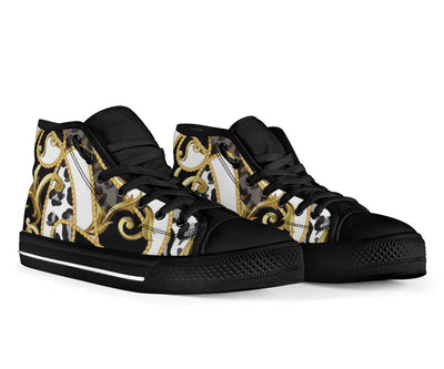 Designer Cheetah Design High Top Sneaker Custom Shoes with Black Sole - Mr.SWAGBEAST