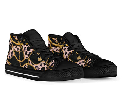 Pink Designer Cheetah High Top Sneaker Custom Shoes with Black Sole - Mr.SWAGBEAST