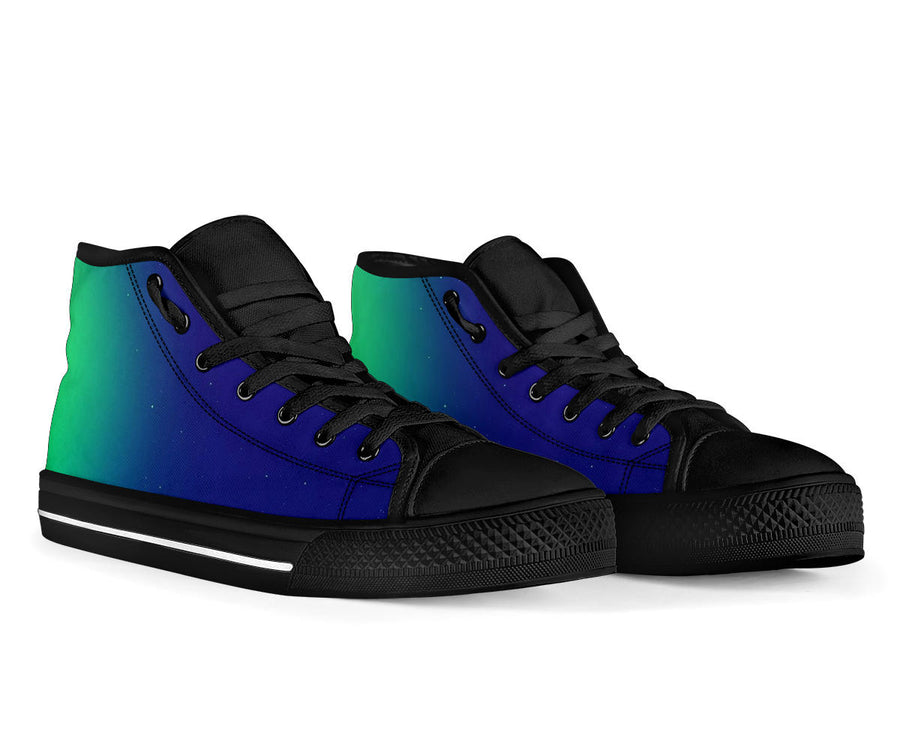 Neon Green Navy Blue Gradient High Top Sneaker Custom Shoes with Black Soles - Mr.SWAGBEAST