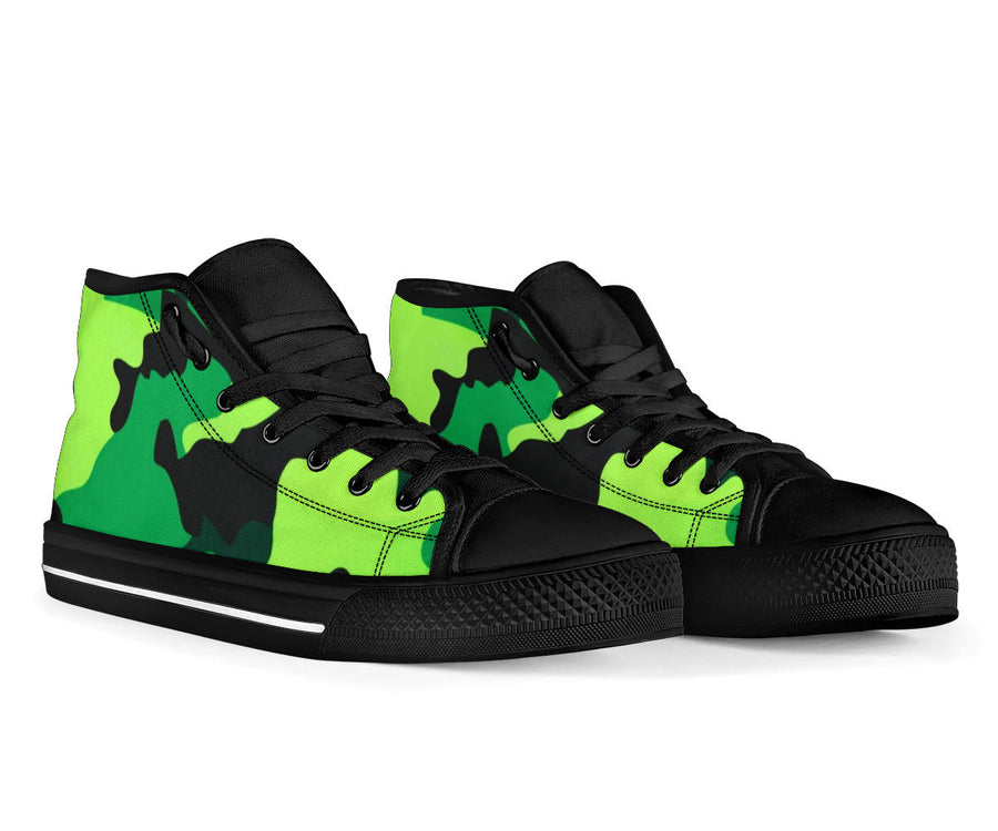 Neon Green Camo High Top Sneakers Custom Shoes with Black Soles - Mr.SWAGBEAST