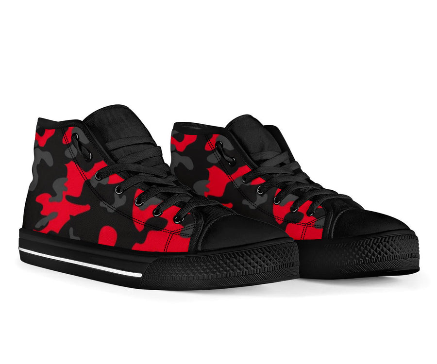 Red Black Camo High Top Sneakers Custom Shoes with Black Soles - Mr.SWAGBEAST