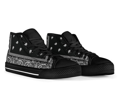 Black Bandana High Top Sneakers Custom Shoes with Black Soles - Mr.SWAGBEAST