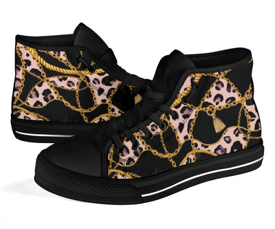 Pink Designer Cheetah High Top Sneaker Custom Shoes with Black Sole - Mr.SWAGBEAST