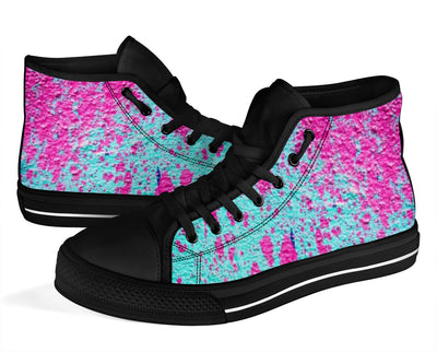 Teal with Pink Paint Spots High Top Sneakers Custom Shoes with Black Soles - Mr.SWAGBEAST