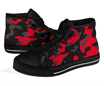 Red Black Camo High Top Sneakers Custom Shoes with Black Soles - Mr.SWAGBEAST