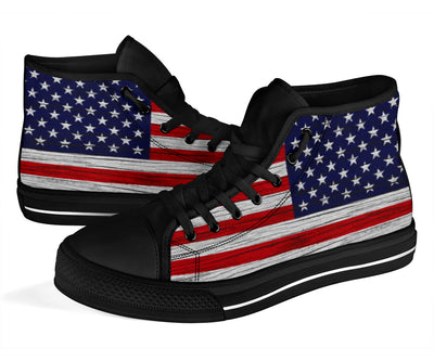 American Wooden Texture Flag High Top Sneakers Custom Shoes with Black Soles - Mr.SWAGBEAST