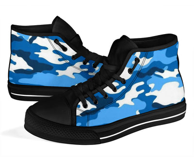 Snow Cap Blue White Camo High Top Sneakers Custom Shoes with Black Soles - Mr.SWAGBEAST