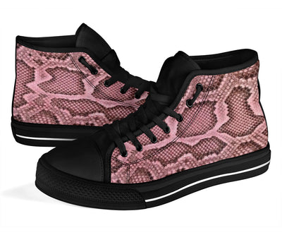 Pink Viper Snake Skin Print High Top Sneakers Custom Shoes with Black Soles - Mr.SWAGBEAST