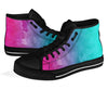 Pink Teal Water Colors Gradient High Top Sneakers Custom Shoes with Black Soles - Mr.SWAGBEAST