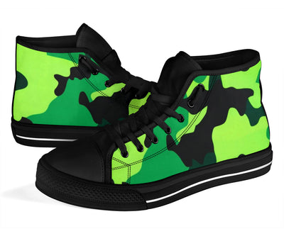 Neon Green Camo High Top Sneakers Custom Shoes with Black Soles - Mr.SWAGBEAST