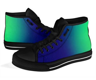 Neon Green Navy Blue Gradient High Top Sneaker Custom Shoes with Black Soles - Mr.SWAGBEAST