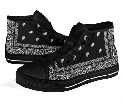 Black Bandana High Top Sneakers Custom Shoes with Black Soles - Mr.SWAGBEAST