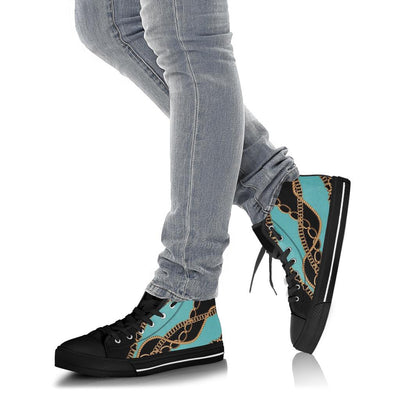 Teal Gold Chains Designer High Top Sneaker Custom Shoes with Black Soles - Mr.SWAGBEAST