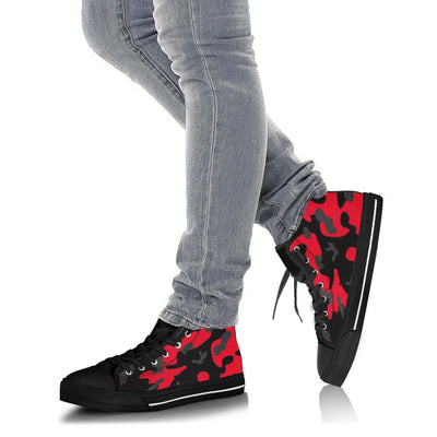 Red Black Camo High Top Sneakers Custom Shoes with Black Soles - Mr.SWAGBEAST