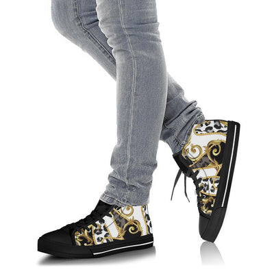 Designer Cheetah Design High Top Sneaker Custom Shoes with Black Sole - Mr.SWAGBEAST