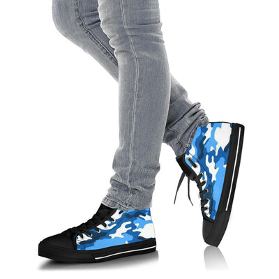 Snow Cap Blue White Camo High Top Sneakers Custom Shoes with Black Soles - Mr.SWAGBEAST